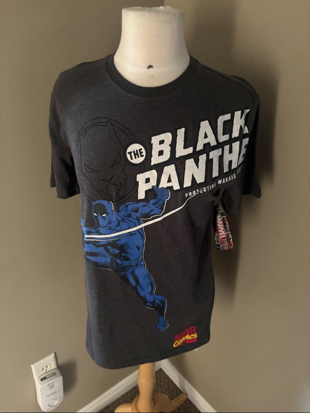 NWT Marvel Black Tee with Bold Blue Hero Graphic
